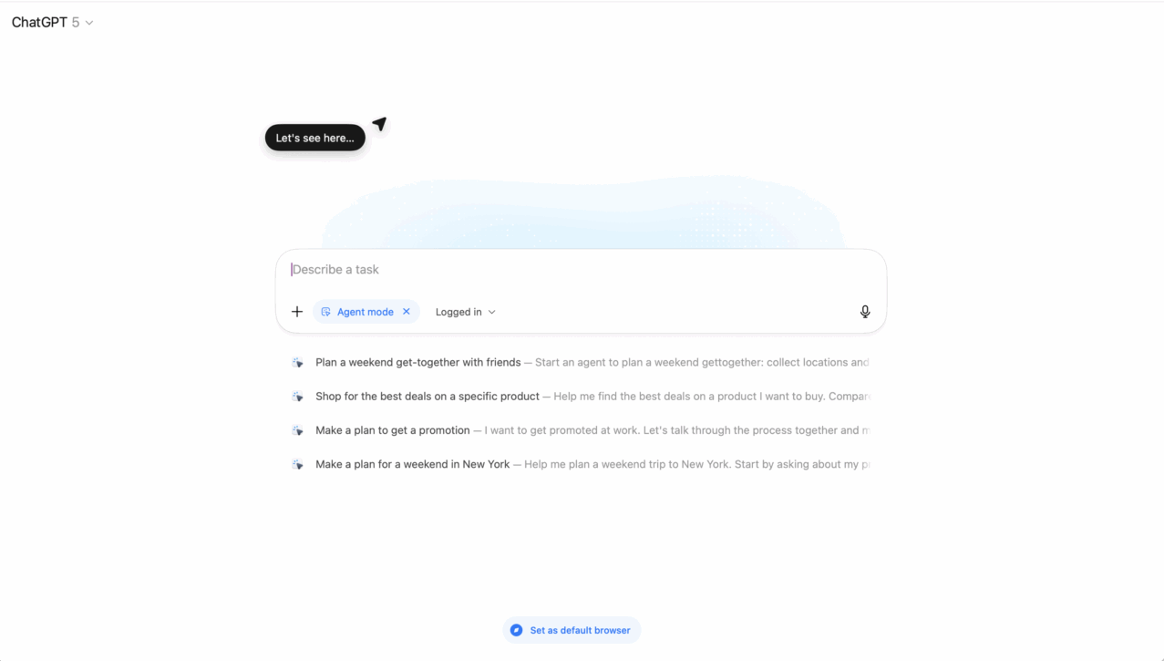 ChatGPT Atlas browser screenshot showing search UI.