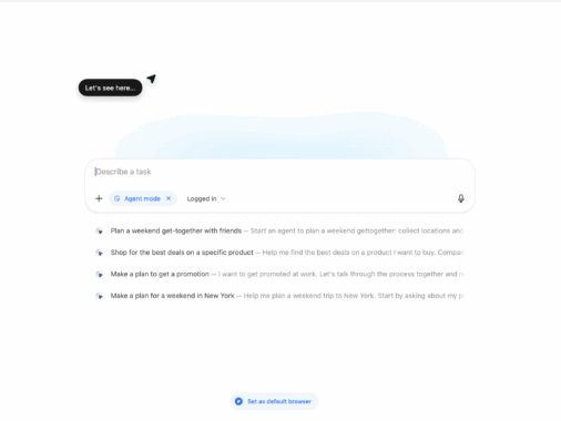 ChatGPT Atlas browser screenshot showing search UI.