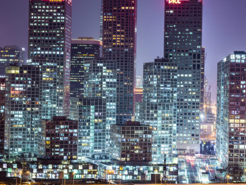 Beijing at night with futuristic AI vibes