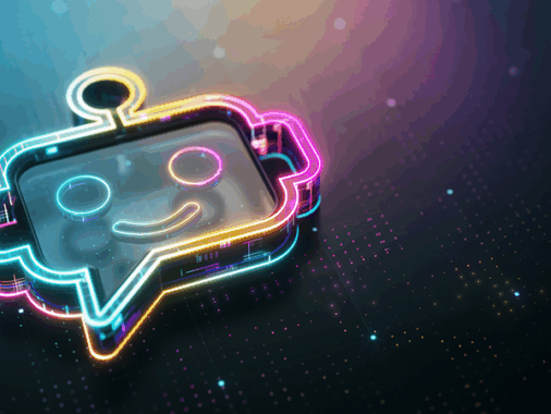 ai chatbot made of fluorescent tubes on a dark background.