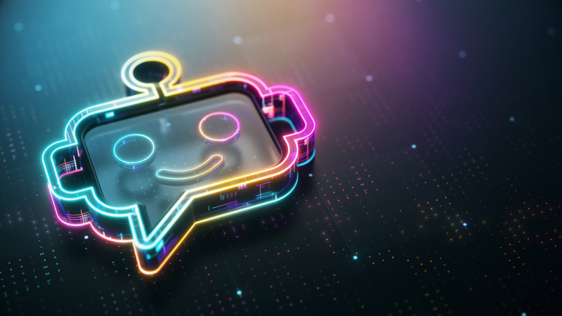 ai chatbot made of fluorescent tubes on a dark background.