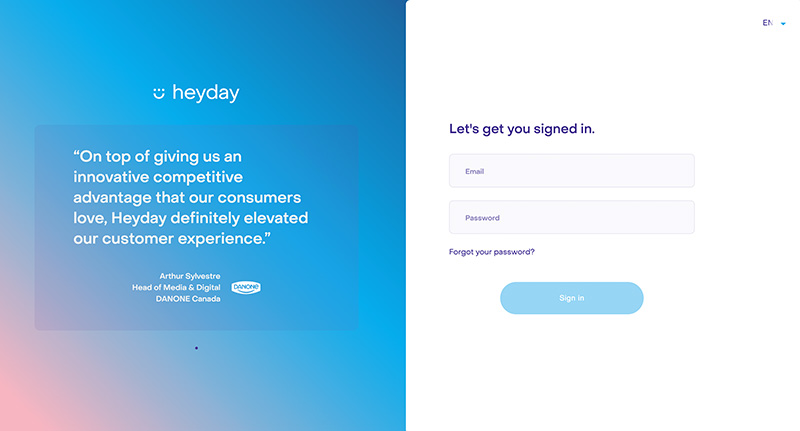 Heyday login page