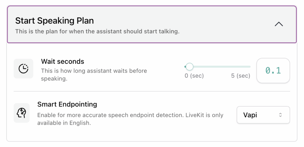 start speaking plan in vapi.