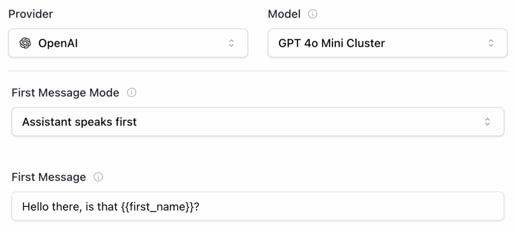 vapi voice agent model settings.