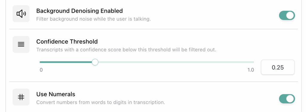 vapi numerals voice agent settings