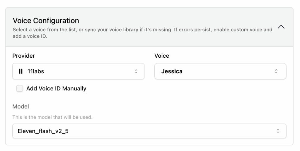 vapi voice agent settings 11Labs