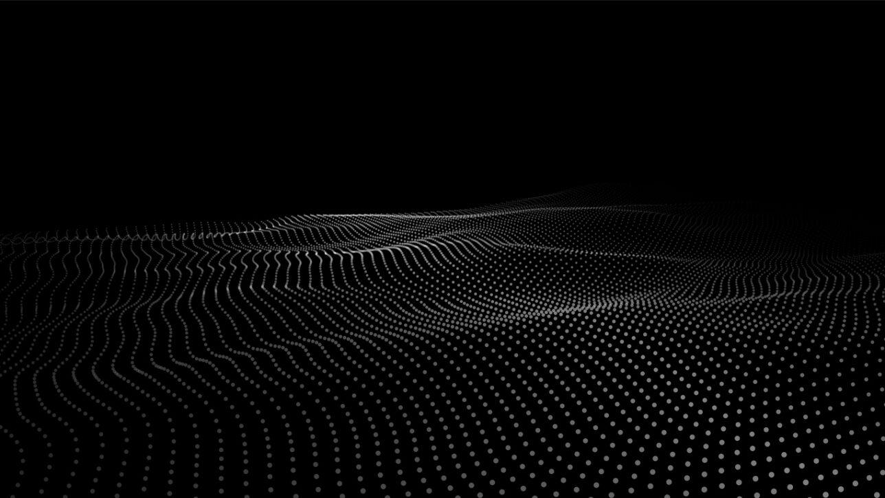 Digital technology black wave. Dark cyberspace with motion dots for Vapi voice agent battle tested on 24k call guide.