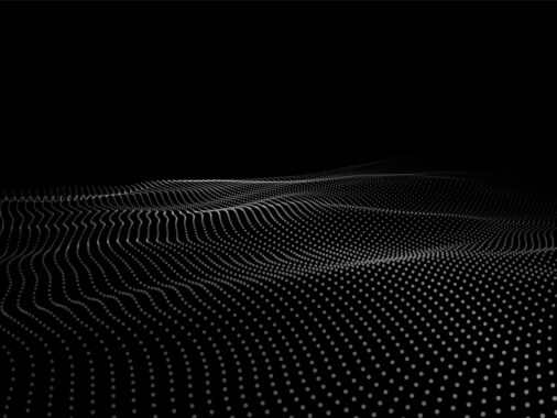 Digital technology black wave. Dark cyberspace with motion dots for Vapi voice agent battle tested on 24k call guide.